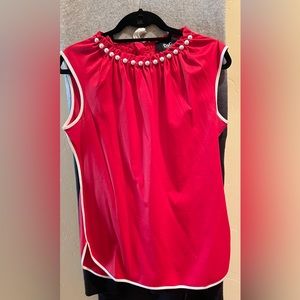 Dolce & Gabbana red/white tank stretchy top with pearl neckline detail medium